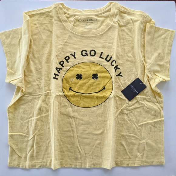 NWT Lucky Brand Happy Go Lucky Smiley Graphic Tee, Yellow L - Picture 4 of 5